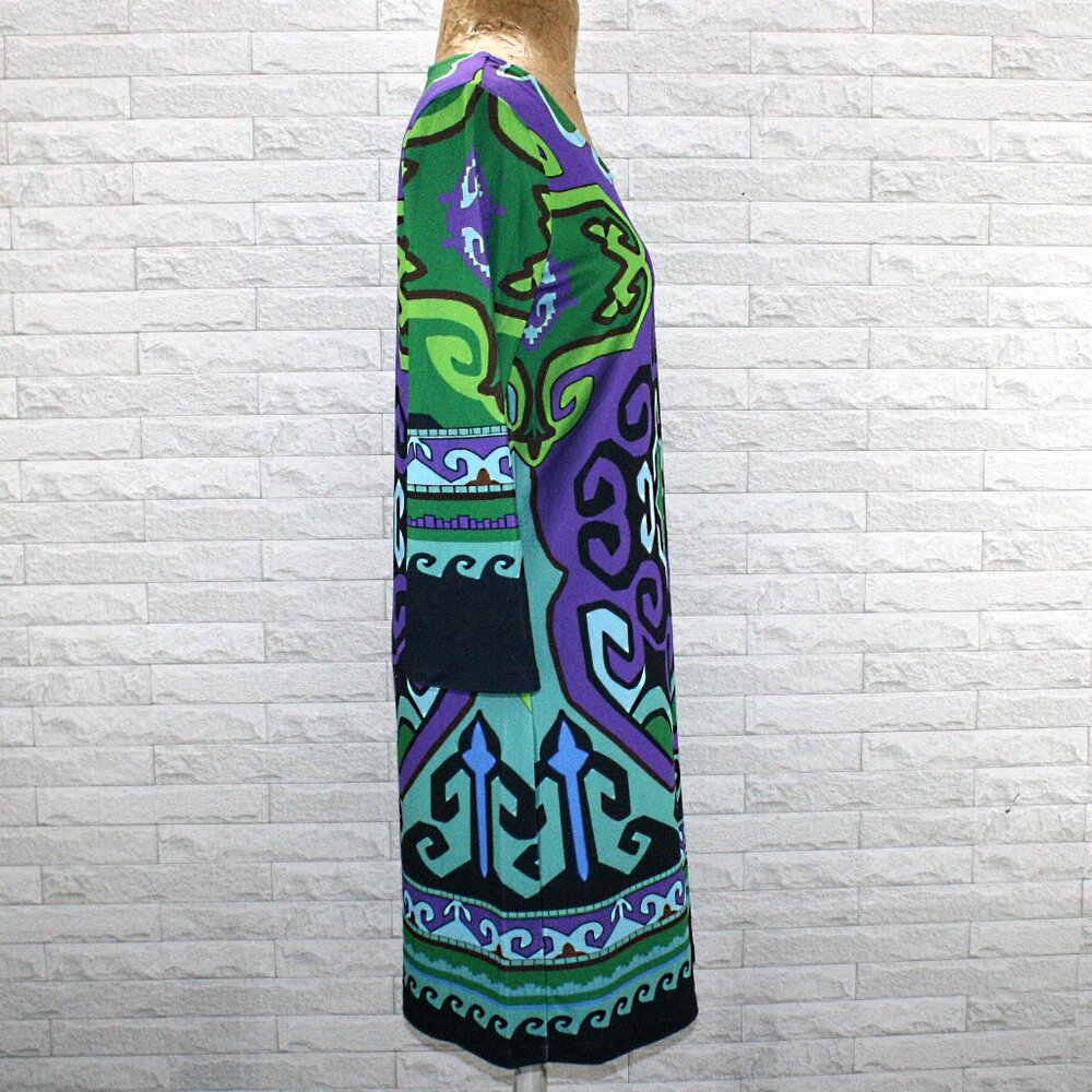 ARYEH Dress Shift Colorful Stretch Greek Key Swirl Mirror Image Purple Small - Picture 4 of 16